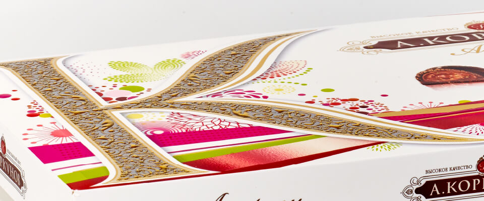 Chocolate box prototype featuring gloss ink detail