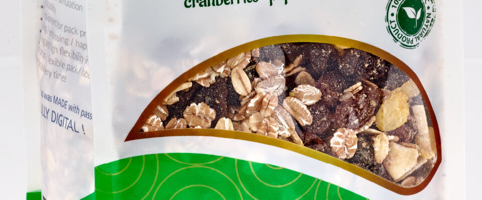 Flexible packaging mockup with white ink and clear window