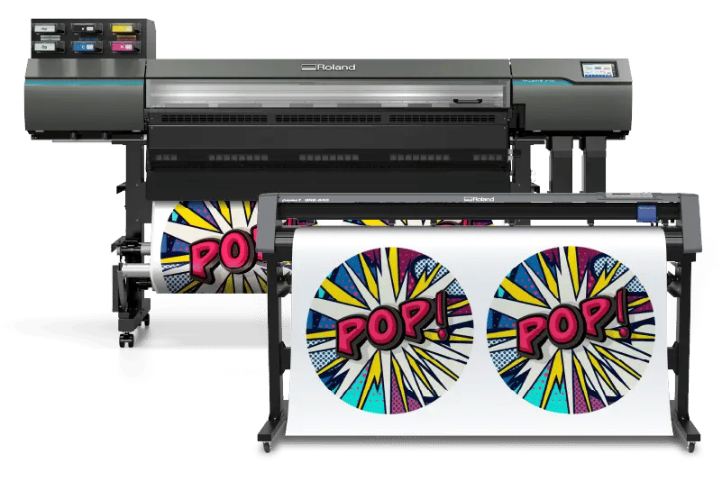 Image showing a Powerful Print Then Cut combination : Roland DG's TrueVIS AP-640 Latex printer and the powerful GR2-640 cutting plotter