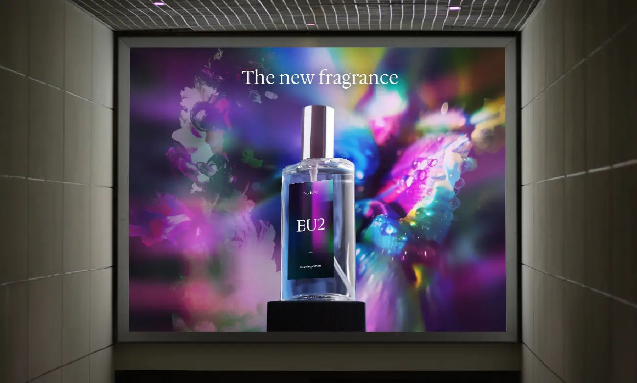 Panneau signalétique produit avec grandes images promotionnelles imprimées à l’aide d’une imprimante UV