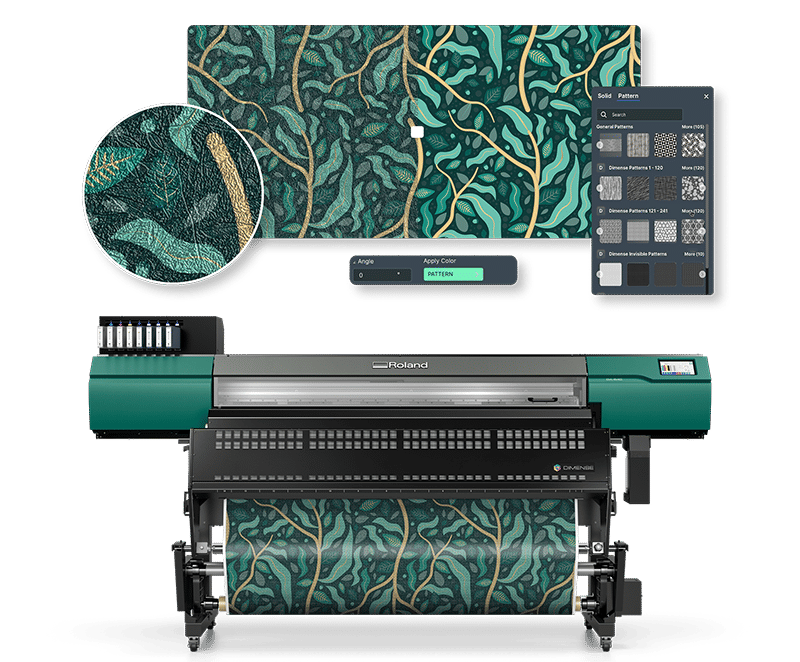 DIMENSE-modulevoorbeeld met getextureerde print- en printer-UI