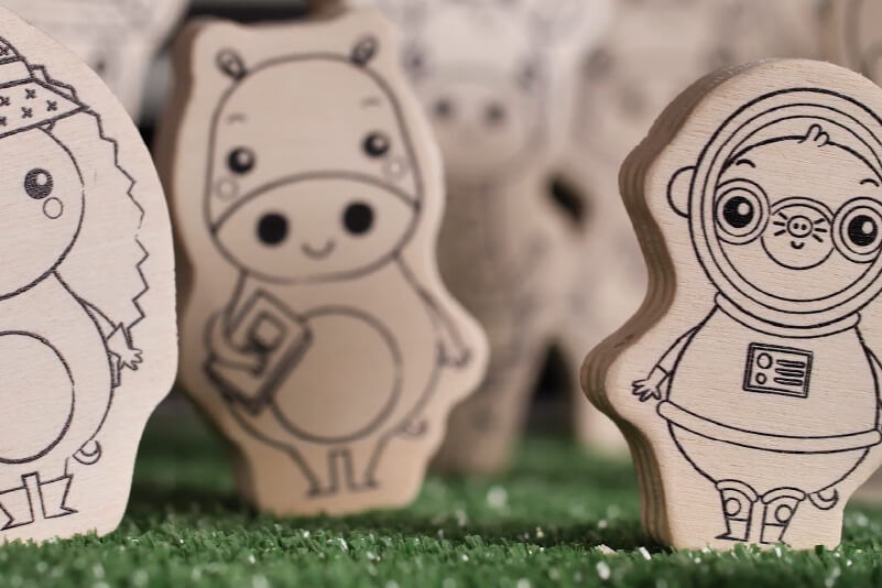 A group of printed wooden figures
