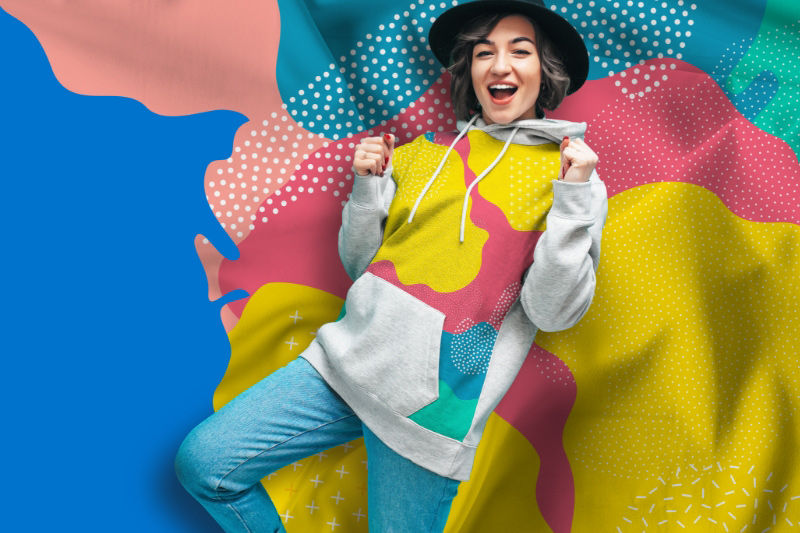 Woman wearing a custom printed hoodie