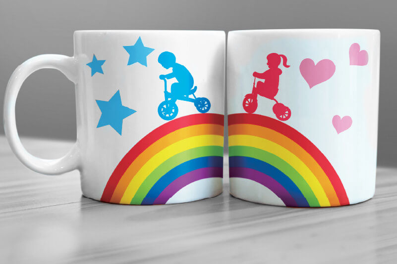 Due tazze da caffè stampate con sublimazione
