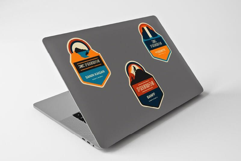 Printed and cut stickers on a laptop