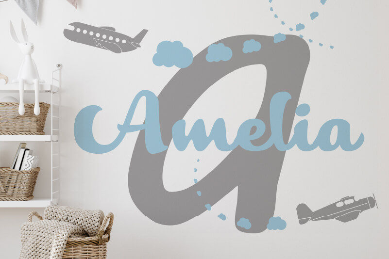 A large sticker on the wall of a child's bedroom