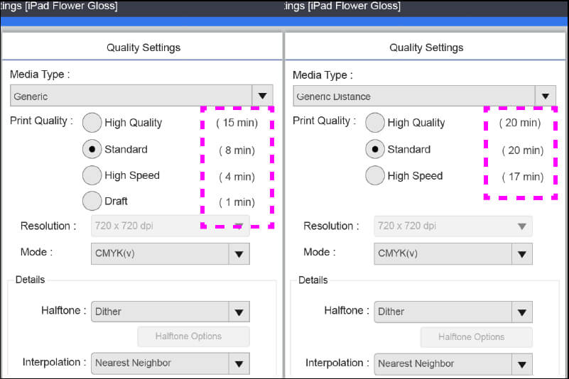Selecting Generic Distance mode in VersaWorks to slow the print head down