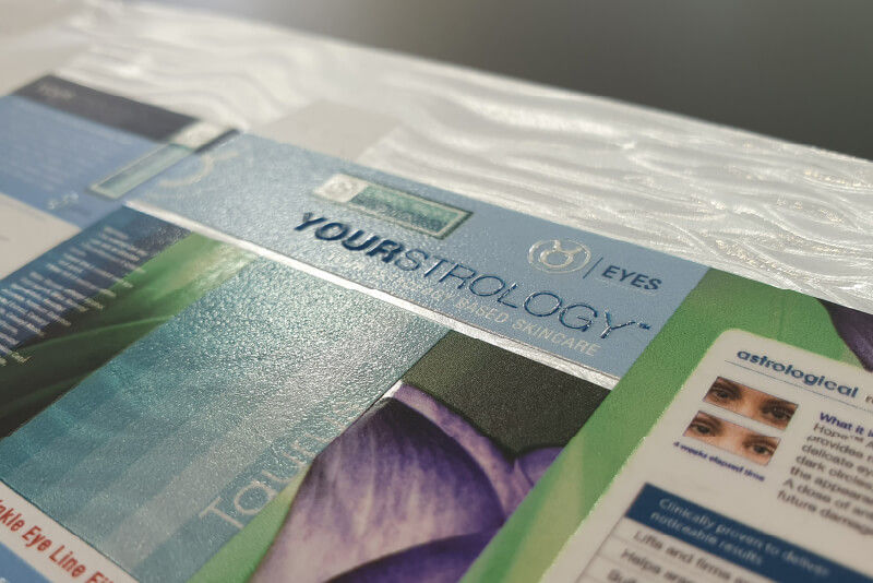 Cosmetics packaging prototype with embossed text