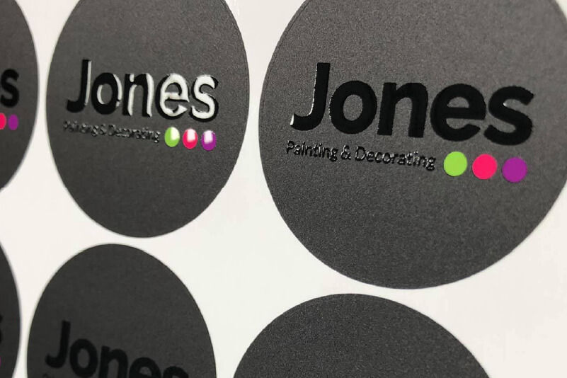 Logo sticker with spot-uv glossy highlights
