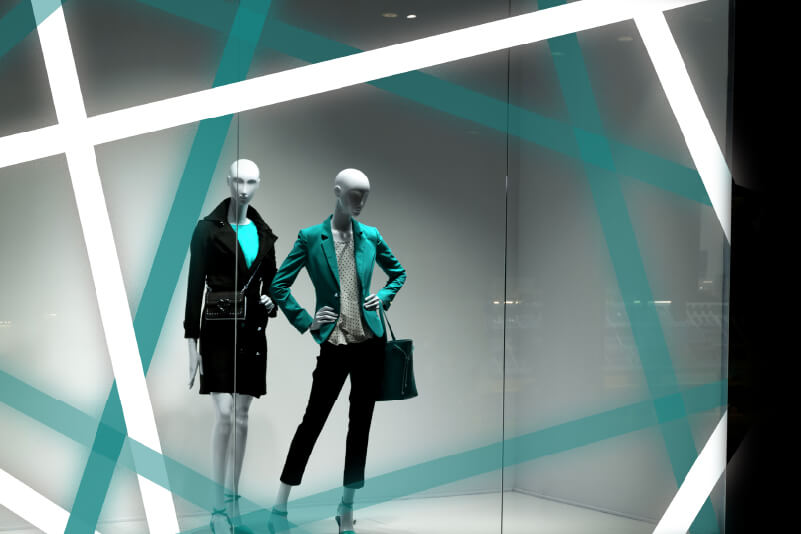 Shop window with printed graphics