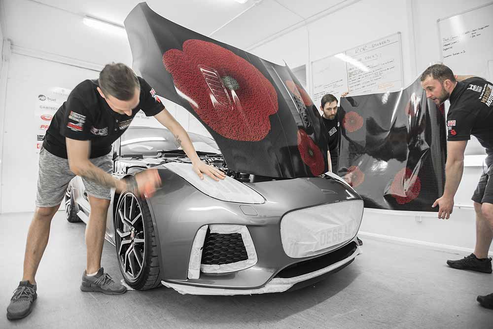 Poppy wrap for Remembrance Sunday by Mission Motorsport