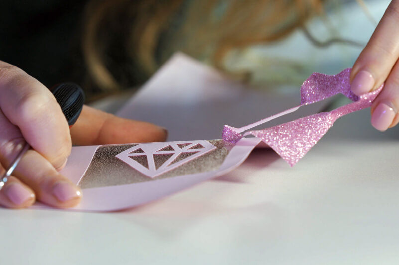 Weeding a diamond shape from glitter-effect vinyl