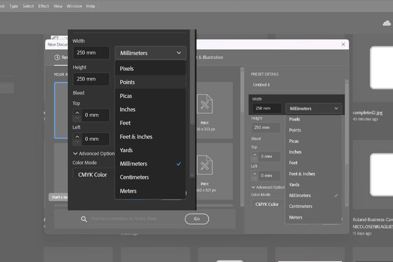 Datei-Setup in Adobe Illustrator: