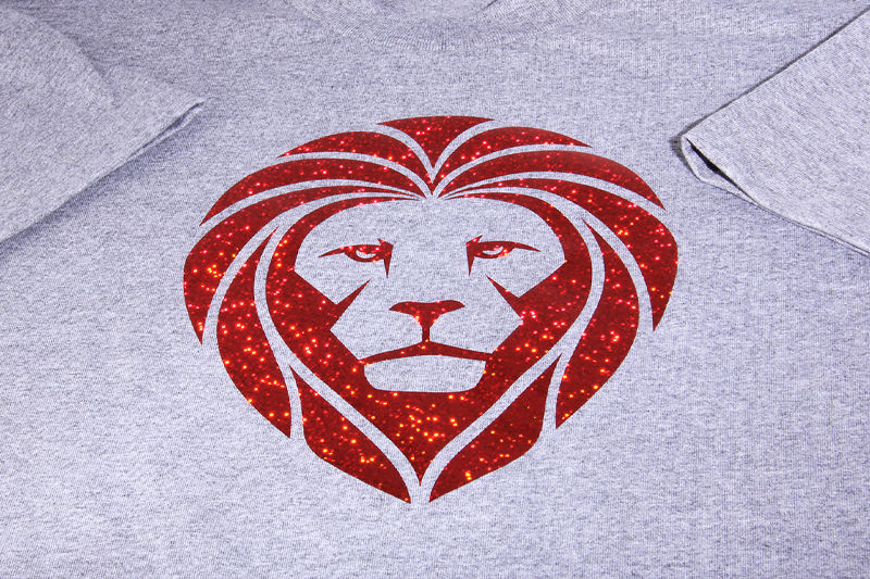 A simple red lion head on red glitter HTV