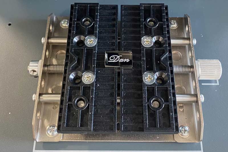 View of the cufflink help by vice