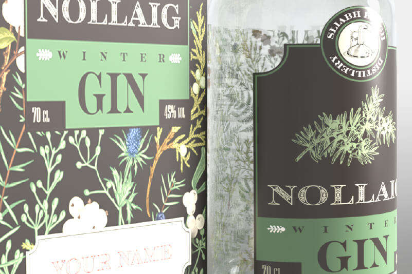 Digital 3D render of a bottle and box packaging prototype