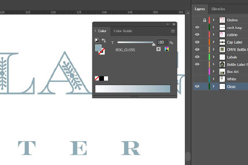 Gloss ink data being added in design software