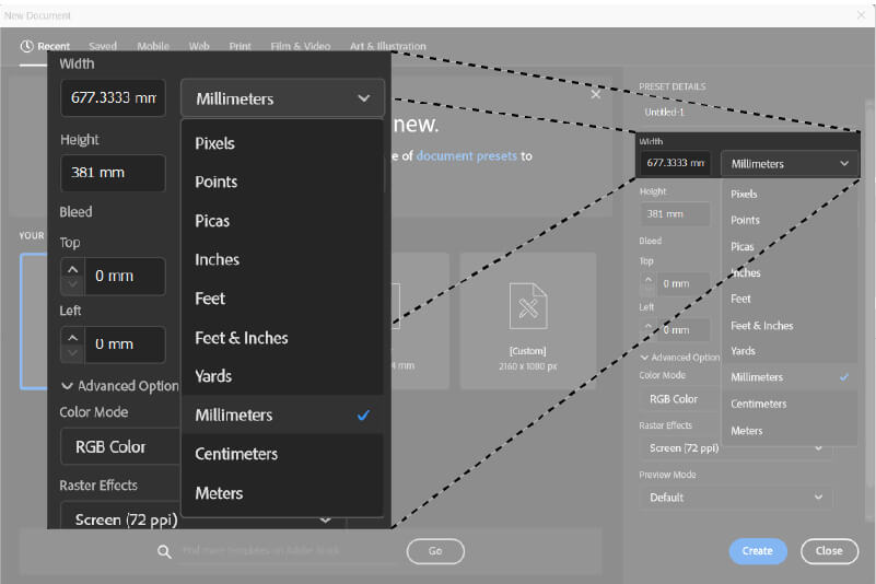 Creating a new file in Adobe Illustrator