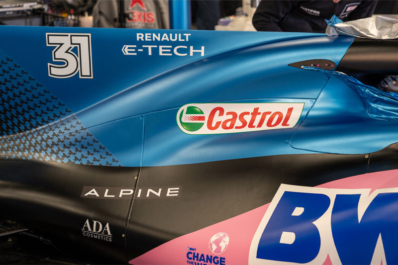 Alpine F1 car graphics that were printed on a Roland machine