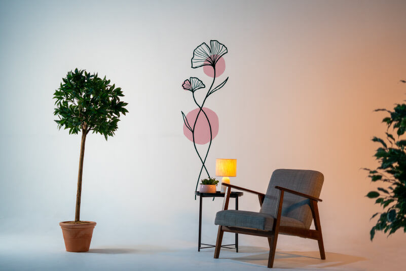 Floral graphic cut from two different colours of vinyl.