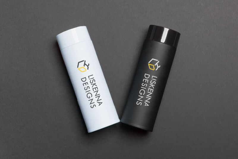 Two water flasks with digitally printed logos