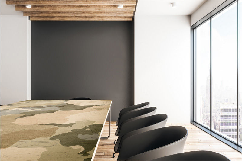 A printed tabletop in an office