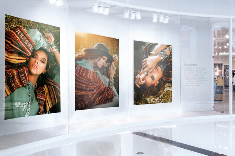 Three large printed wall graphics