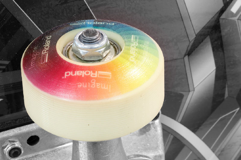 A close-up of a printed wheel