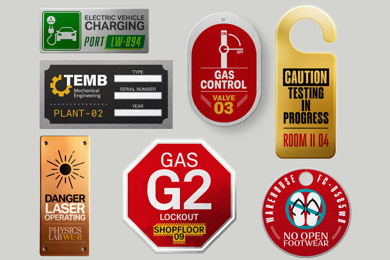 A collection of signs and tags