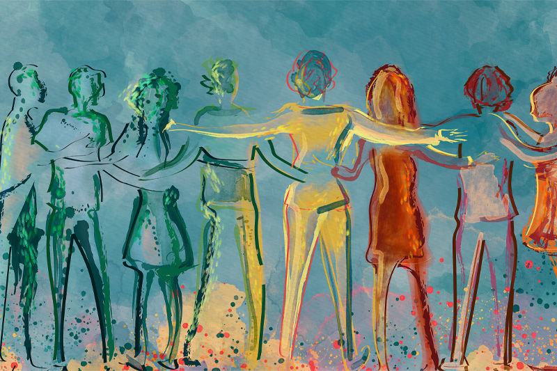 Artist depiction of a group of people 