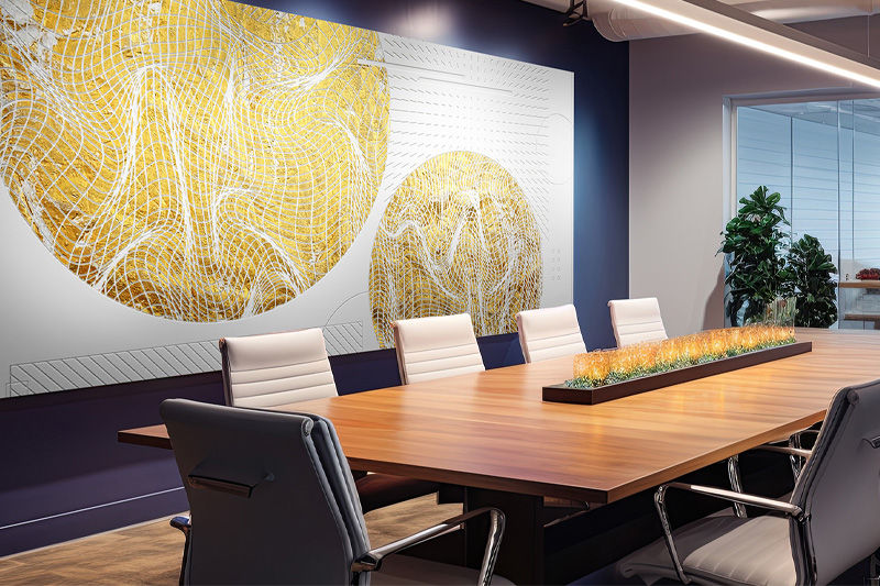 An office with a Dimense feature wall