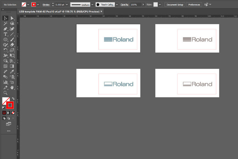 The Roland DG logo file open in Illustrator