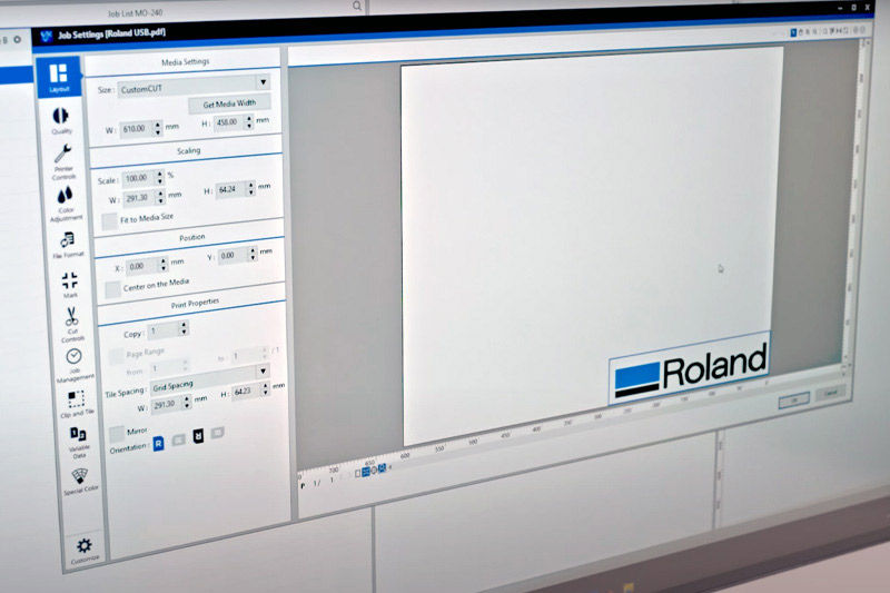 VersaWorks with the Roland DG logo open