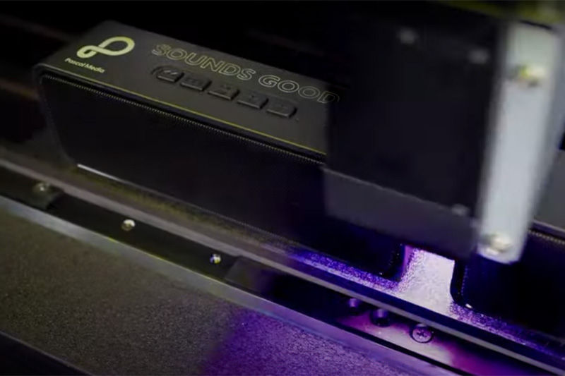 The design being printed on our speakers