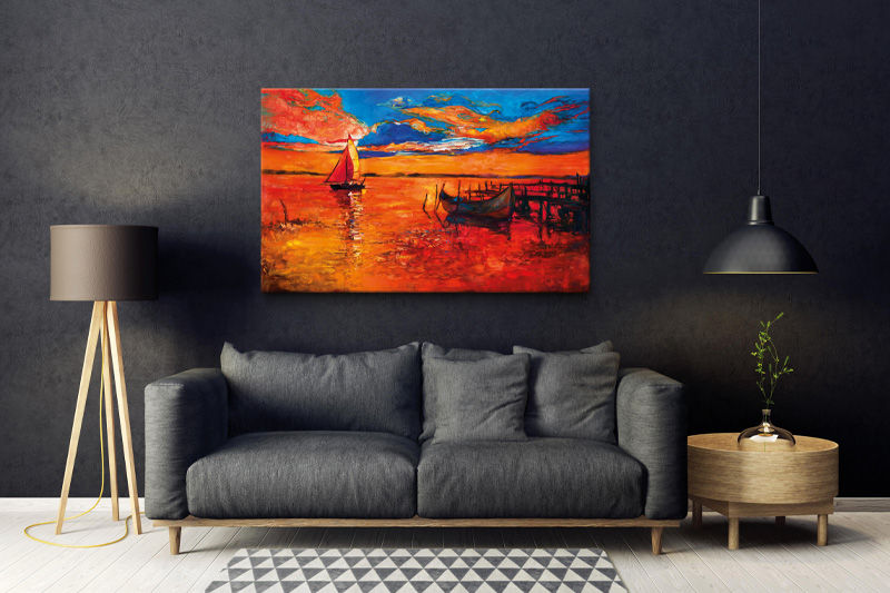 Impression sur toile en couleurs sur le mur d’un salon
