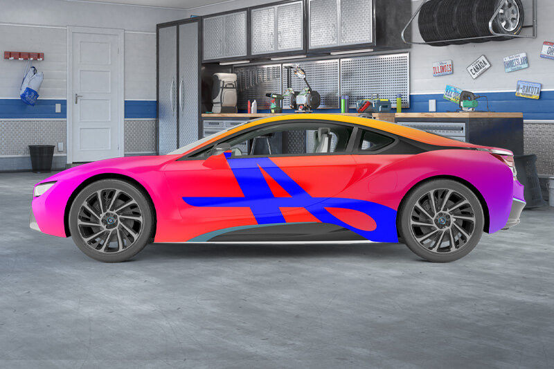 A large lorry wrapped with printed graphics