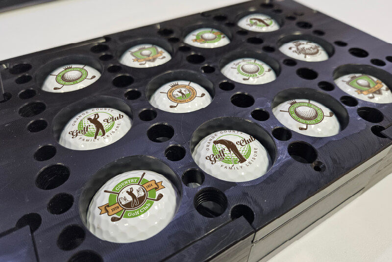 A jig with printed golf balls achieved using the variable data printing function