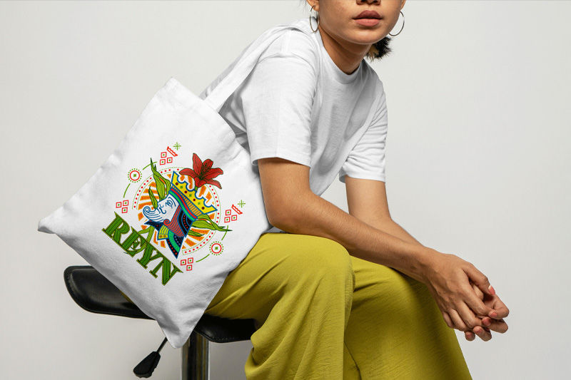 An intricate design on a tote bag  
