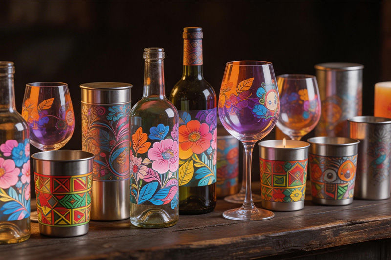 Displaying print on bottles and glasses
