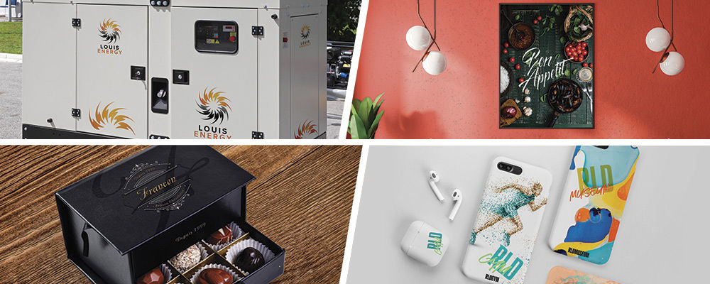 Industrial applications, indoor and outdoor posters, product prototypes and packaging, plus personalised items can all be printed with the Roland DG LEC2-330S and LEC2-640S flatbed printers. 