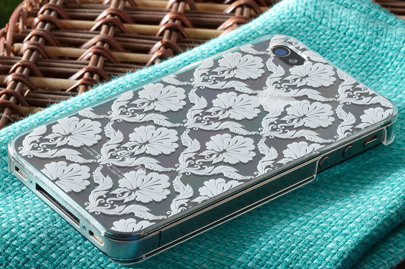 clear smartphone case UV printed with luxury design in white ink