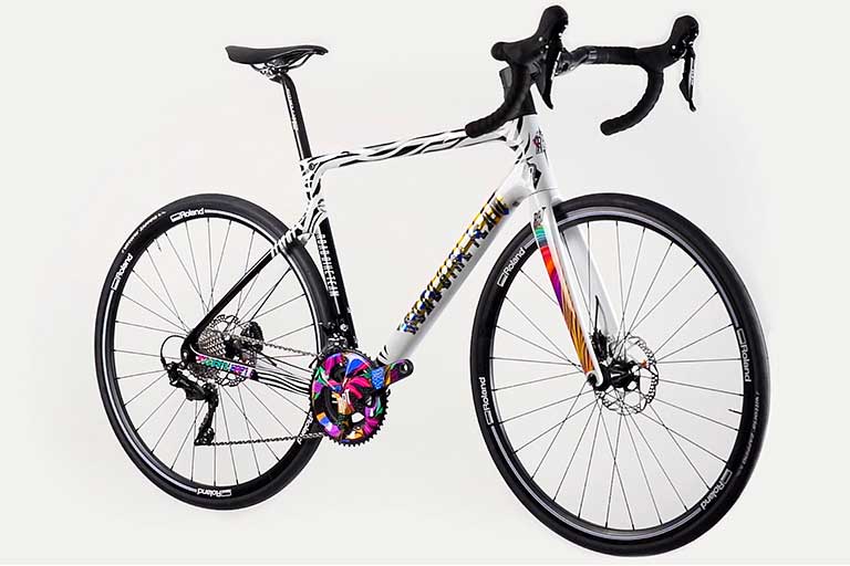 Bike that is personalised with the help of Roland DG's printers and cutters using different techniques