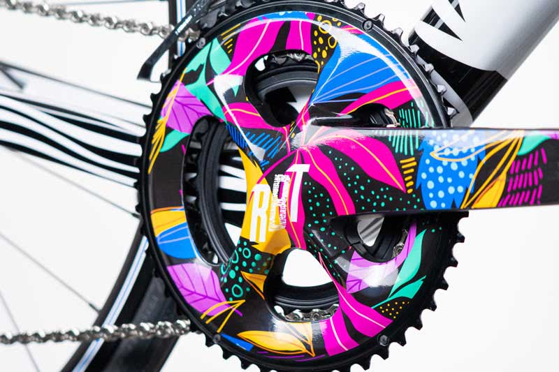 Bike races with colourful stickers 