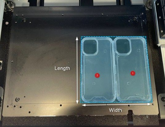 Example of measuring width and length on the print table