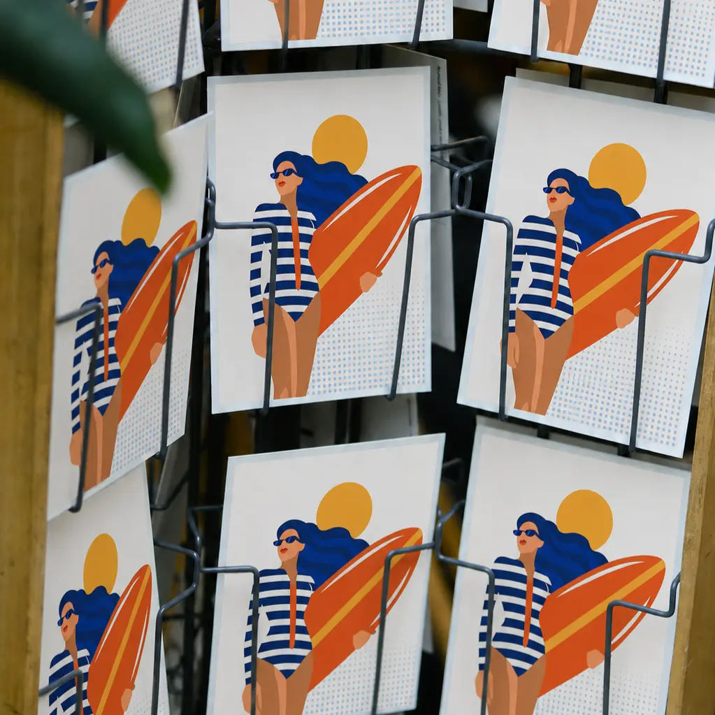 Printed postcards with summer artwork