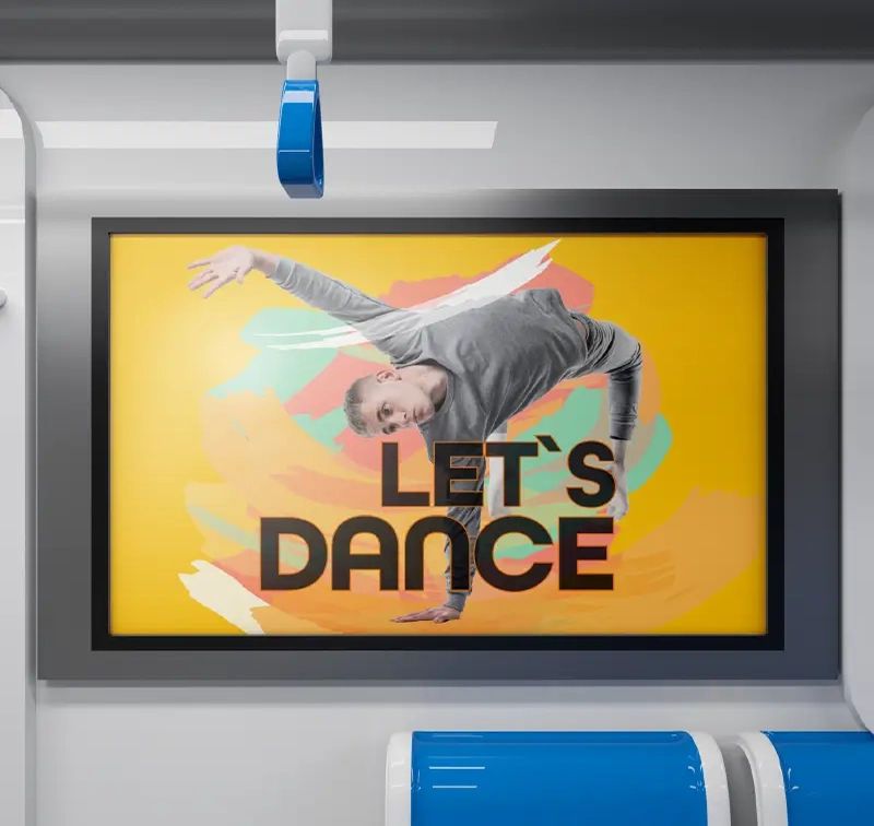 Bright 'LET'S DANCE' promotional poster printed with Roland BN2 Series, ideal for signs, displays, and coated media prints.