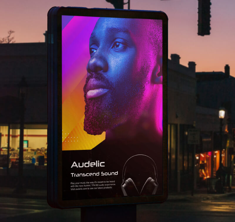 Vibrant image of poster inside a billboard using backlit to stand out the message or ad