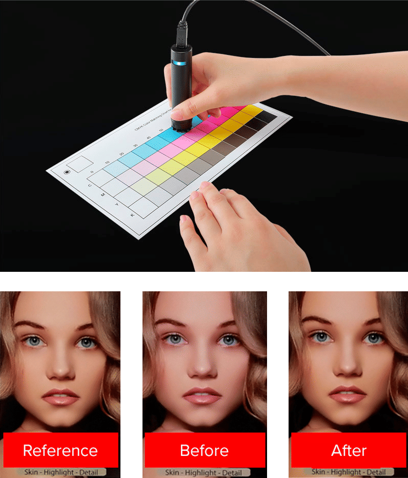 Densitometer in use with before and after comparison