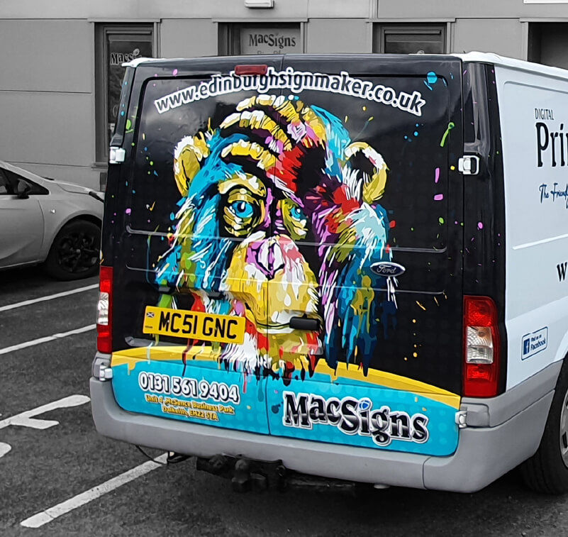 van graphics made with digital print